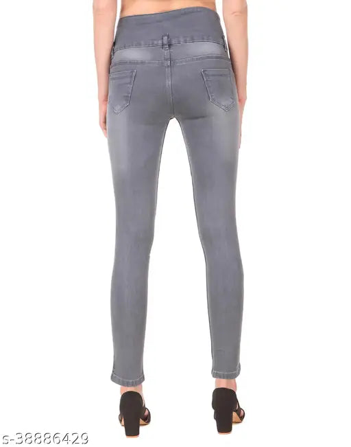 Grey 4-button denim jeans by jac fashion (size 28/30/32/34/36) - Mid-rise, solid print, and buttons closure