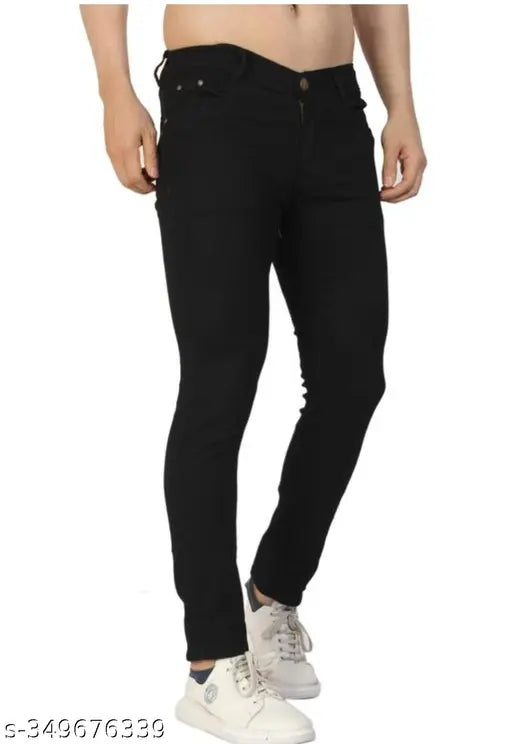 Plain black denim jeans for men by Flaying Men, size 28/30/32, made in India