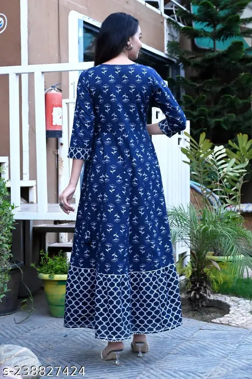 Blue rayon kameez with embroidered details, long sleeves, V neckline