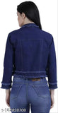 Fashionable and stylish women's solid pure denim jacket, dyed/washed, long sleeves, size S (bust 34in, length 21in), made in India