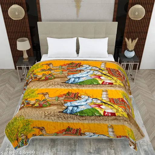 Double heavy festive season ultrasoft microfiber Rajasthani Jaipuri blanket. Comforter duvet Rajai Dohar quilt, 254x228 cm