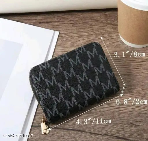 Faux leather wallet card holder, 5 compartments, solid pattern, free size (8cm x 11cm), women's casual accessory from India