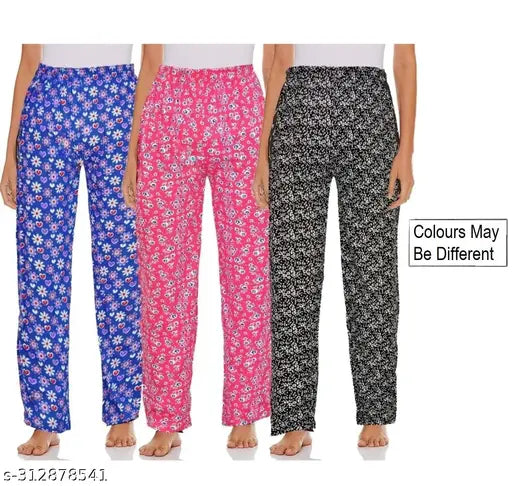 Women's cotton comfortable low-rise pants in blue, pink, and grey