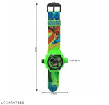 Digital unisex watch with green face, blue strap, and large digital display