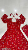 Red long kurta with dupatta for women, formal wear