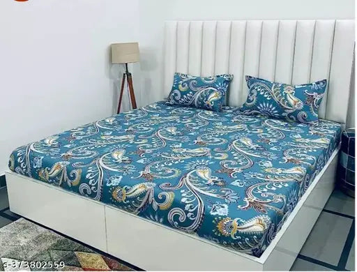 Elastic microfiber fitted double bedsheet with floral pattern, two pillow covers (78x72 inches), ideal for summer, adult use