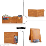 Tan PU leather travel wallet for men, regular size with 8 card slots and ATM card pocket, trendy formal design