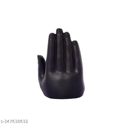 Black polyresin Buddha statue, 13cm x 12.5cm x 12cm, Ramashram Palm design for living room showpiece