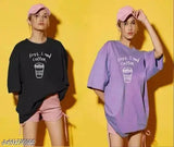 Black over sized t-shirts with coffee cup design and purple hoodie