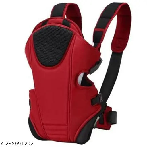 kidsify Adjustable Baby Bag (Red, front carry facing out), comfortable cotton carrier for 3-1mo babies, ergonomic design for active parents