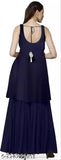 Navy blue, embroidered, round neck, sleeveless kurta with sharara bottoms