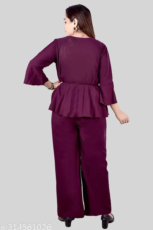 Trendy black women's crepe top & bottom set, premium quality, versatile style for casual or semi-formal wear
