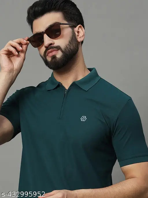 Cotton blend half sleeve polo t-shirt for men, printed with denim jeans pattern, XL size