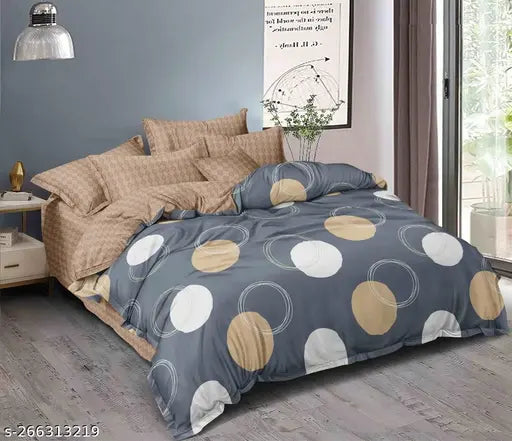 Sai Fab cotton geometric fitted bedsheets and 2 pillow covers, ideal for summer, superfine quality on adult double queen bed