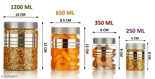 Silver metal kitchen containers with spoons, 1200ml - 650ml - 350ml - 250ml