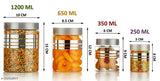 Silver metal kitchen containers with spoons, 1200ml - 650ml - 350ml - 250ml