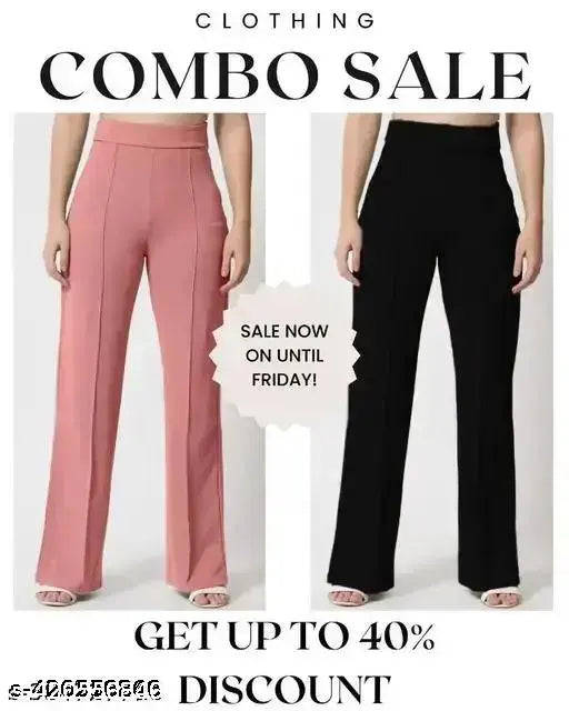 Women's trendy high-rise bootcut trousers in a combo of two; pink and black satin fabric