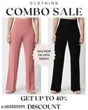 Women's trendy high-rise bootcut trousers in a combo of two; pink and black satin fabric