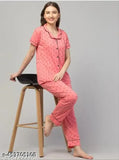 Light orange black heart-printed cotton nightsuit set - comfortable and stylish sleepwear for women, made in India
