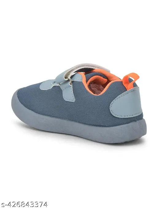 Little boy casual sneakers Liberty, black with orange laces, rubber soles