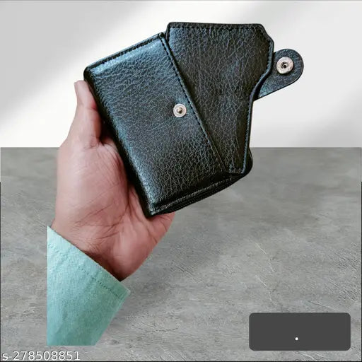 Black PU card coin money holder, textured pattern, 2 compartments for cards & coins