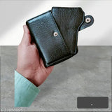Black PU card coin money holder, textured pattern, 2 compartments for cards & coins