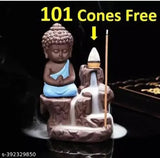 Resin Buddha backflow smoke fountain with 101 cone incense, Indian-made design for special occasions, 8cm x 12cm x 10cm
