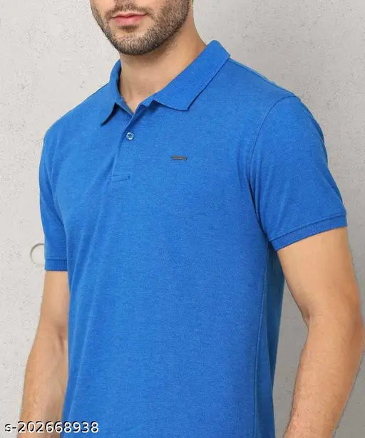 Sky blue cotton blend men's polo t-shirt, short sleeves, solid design, perfect for casual wear
