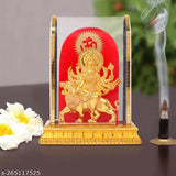 Golden foil Durga Maa statue, intricately crafted marble material, 6-inch multicolored God idol for Pooja