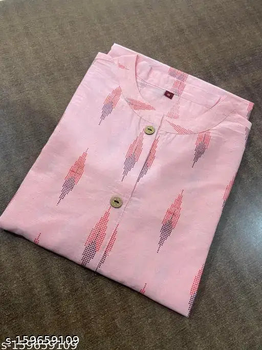 Pink, cotton kurta with intricate design and pattern