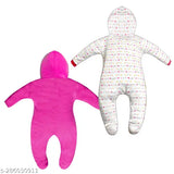 Pink, white, blue printed pattern full-sleeve baby footies sleepsuit romper set for baby boys & girls