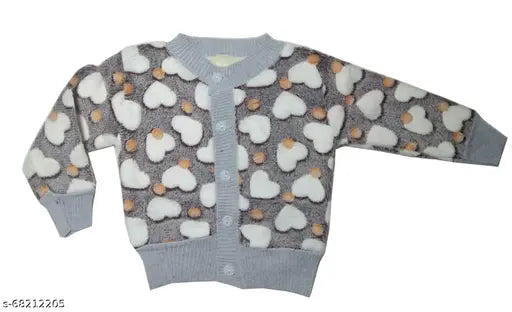Winter wear wool sweater with long sleeves and printed net pattern for infants (0-12 months)