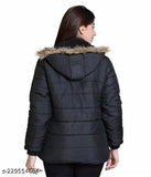 Winter black nylon jacket, solid pattern, long sleeves, L size (bust 38in, length 28in), India origin