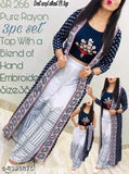 Embroidered rayon crop top kurti with palazzos, Indian women's fashion in net pattern on display