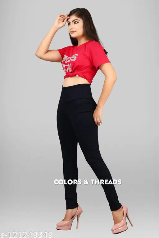 Black denim high waist jegging for women - stretchable and comfortable, ideal for party or regular wear