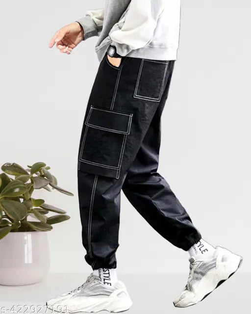 Men's blue camouflage cargo pants with deep pockets