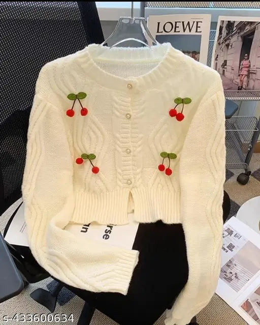 Imported Winter Elegant Cherry Cropped Cardigan Sweater