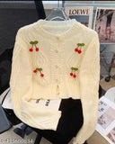 Imported Winter Elegant Cherry Cropped Cardigan Sweater