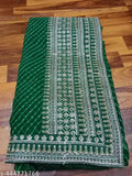 Green silk saree with gold trim and border, 6 yards