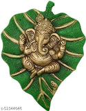 Gorgeous green Ganesh idol figurine, beautifully crafted white metal wall hanging for home decor