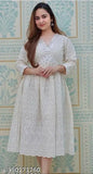 Cotton three-quarter sleeve Chikankari pattern single kurti, fabulous woman's clothing from India