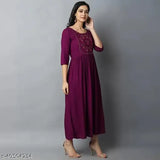 Rayon embroidered long kurta, three-quarter sleeves, Indian handcrafted women's fashion