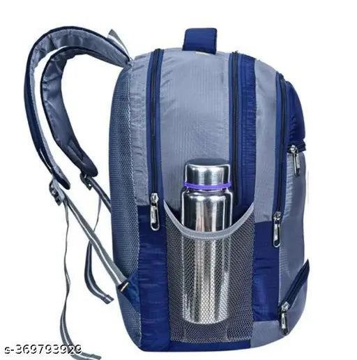 Men's backpack with multiple compartments, water bottle holder, and adjustable shoulder straps