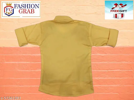 A brown boys short-sleeve jacket with a front pocket