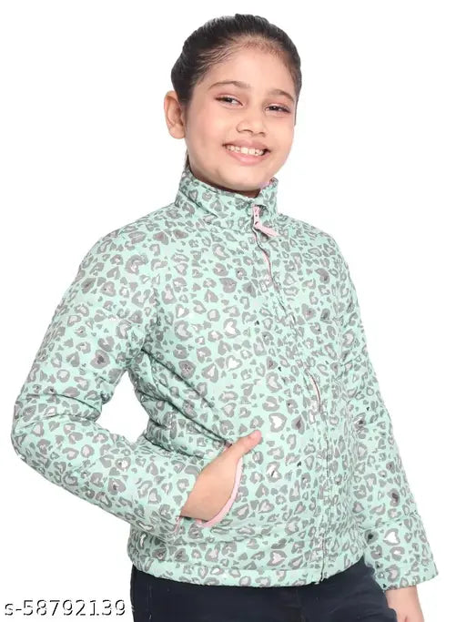 Green and white jacket, young girl smiling