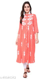 Embroidered rayon kurta, high quality, three-quarter sleeves, rayon fabric, India