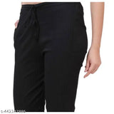 Black stretchy cotton trousers, slim fit, elastic waistband