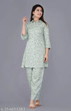 Women's floral printed green coord set, rayon formal & informal stylish co-ords on hanger