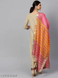 Pure cotton set with Chanderi dupatta: Solid-colored Indian kurta and bottomwear in pack of 3 with three-quarter sleeves, featuring a matching dupatta, suitable for sizes XXS to XXL