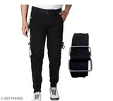 Men's black cotton blend cargo jeans, solid design for modern fit - size 28/30/32/34/36 (WAIST: 28in, LENGTH: 41in, HIP: 32in, 34in, 36in, 38in)